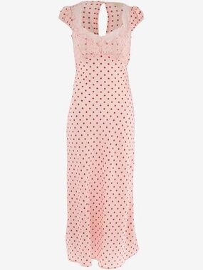 Pink Polka Dot Maxi Dress with Lace Trim